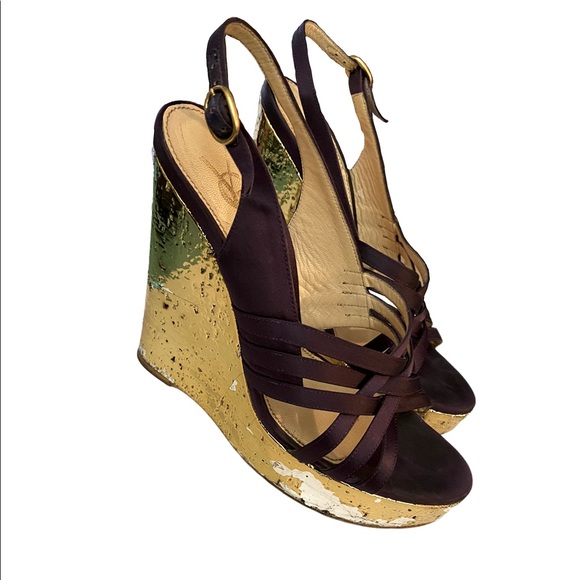 Yves Saint Laurent Gold IDOLE Platform Wedges - Picture 3 of 8